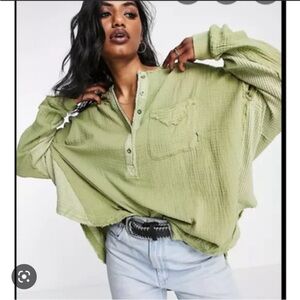 Freepeople Santo Paolo Green Women's Button-Up Top